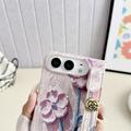 Custodia per iPhone Duo con motivo floreale acquerellato in rilievo e cinturino da polso - Rosa