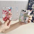 Custodia per iPhone Duo con motivo floreale acquerellato in rilievo e cinturino da polso - Rossa