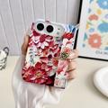 Custodia per iPhone Duo con motivo floreale acquerellato in rilievo e cinturino da polso - Rossa