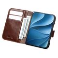 Custodia in pelle a portafoglio iPhone Duo Qialino Classic - Marrone Scuro