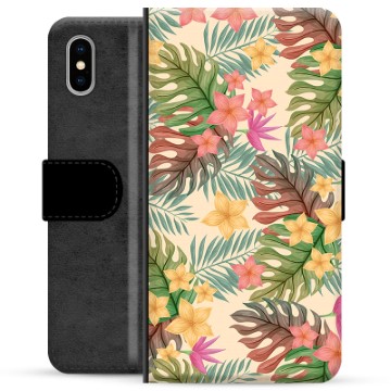 Custodia a Portafoglio Premium per iPhone X / iPhone XS - Fiori rosa