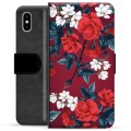 Custodia a portafoglio Premium per iPhone X / iPhone XS - Fiori vintage