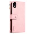 Custodia a portafoglio con cerniera e cinturino da polso Esseble per iPhone XR - Rosa