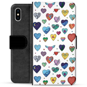 Custodia a Portafoglio Premium per iPhone X / iPhone XS - Cuori