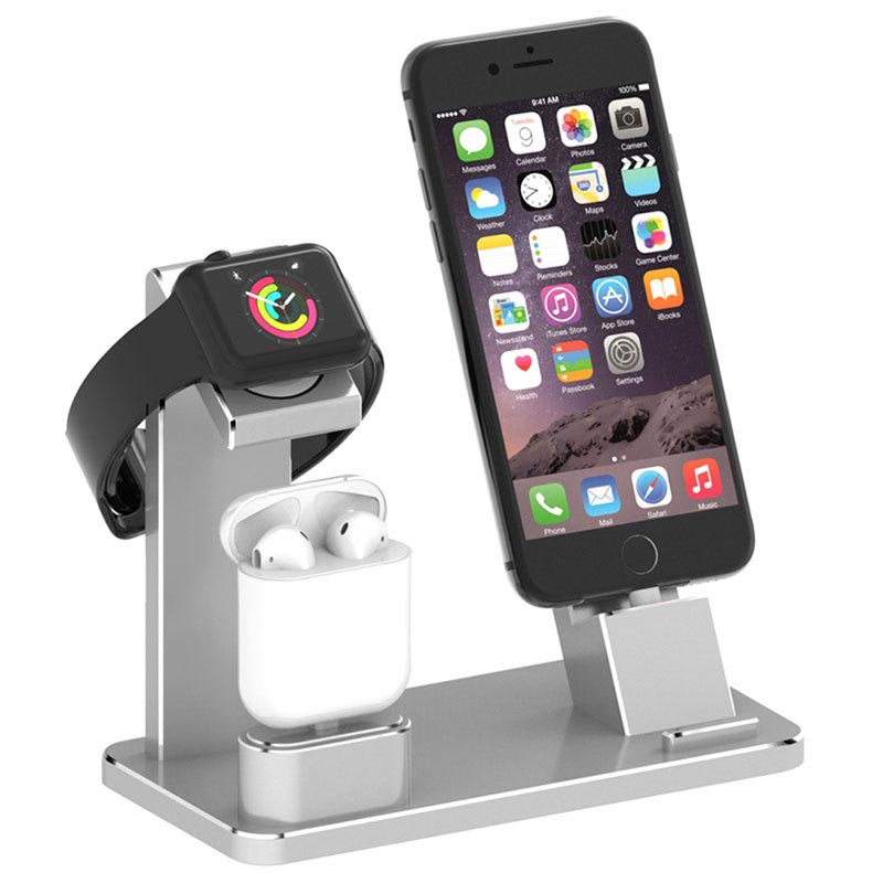 Supporto da Ricarica 3 in 1 HJZJ001 per iPhone, Apple Watch, AirPods -  Color Argento