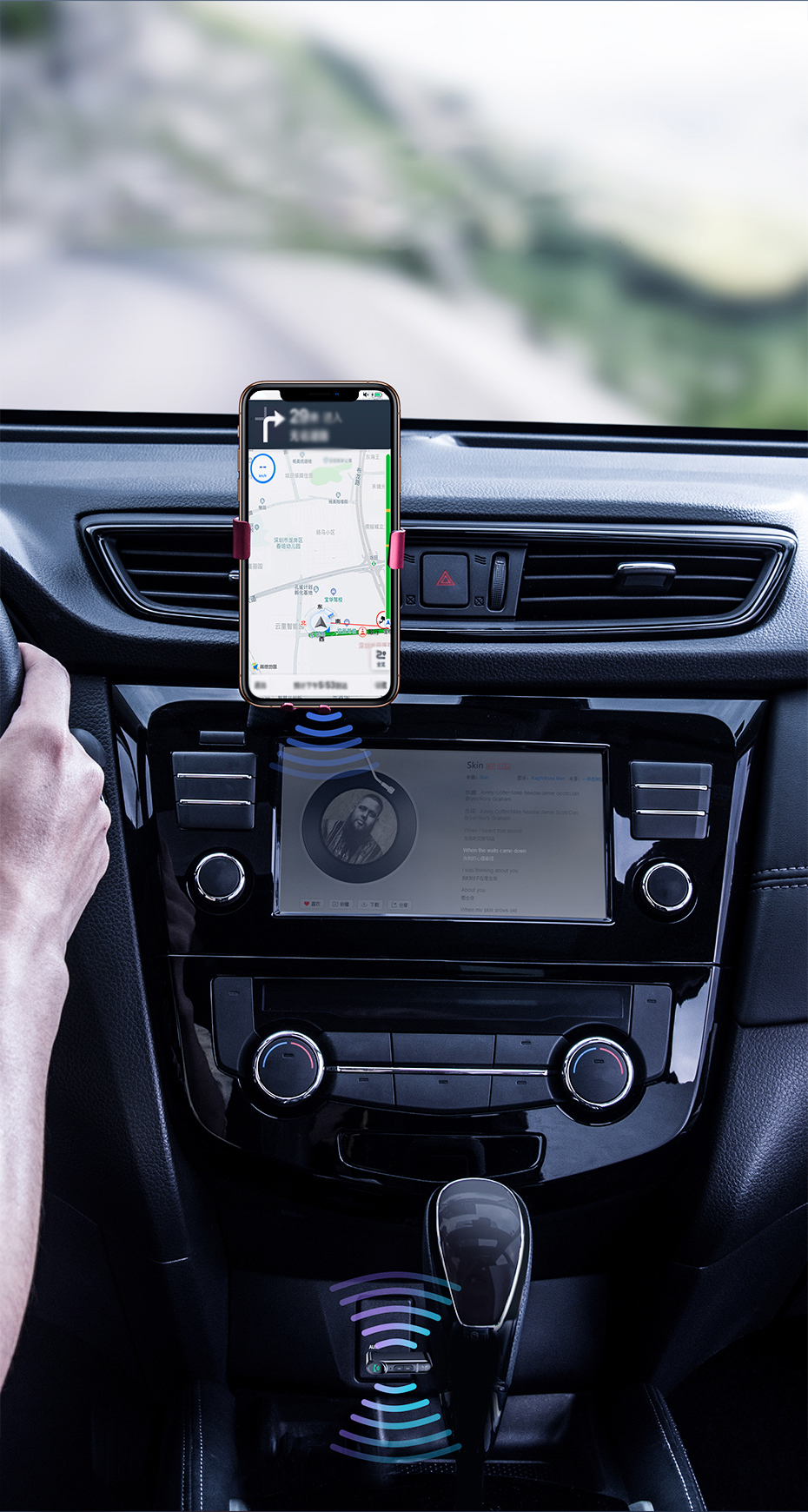 Baseus Qiyin Ricevitore audio per auto AUX / Bluetooth 5.0 - Nero