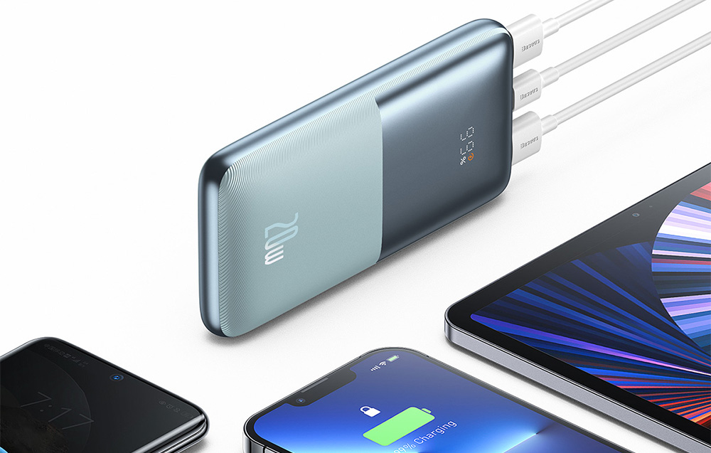 Baseus Bipow Pro Display digitale Ricarica rapida Banca di potenza 10000mAh/20W - 2xUSB, USB-C - Blu