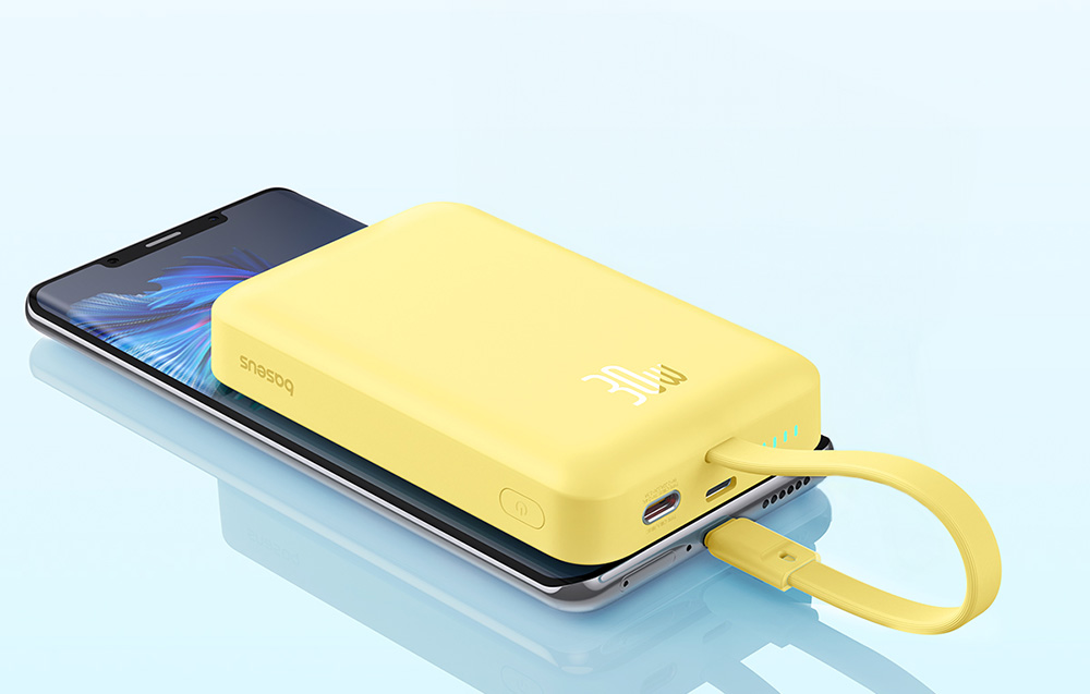 Baseus Magnetic Mini Wireless Power Bank 10000mAh/30W - Cavo USB-C, compatibile con MagSafe - Giallo