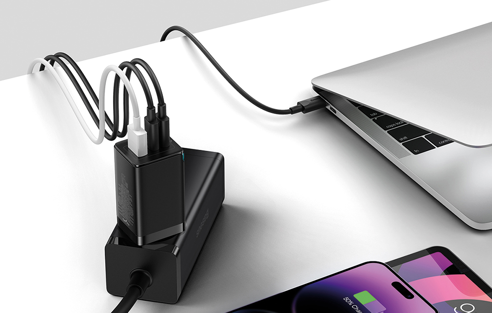 Caricabatterie da parete Baseus GaN5 Pro 65W - 2xUSB-C, USB-A - Nero